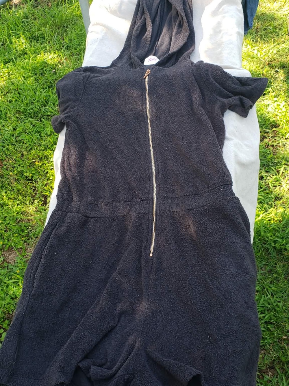 YITTY Black Hooded Short-Sleeve Terry Romper